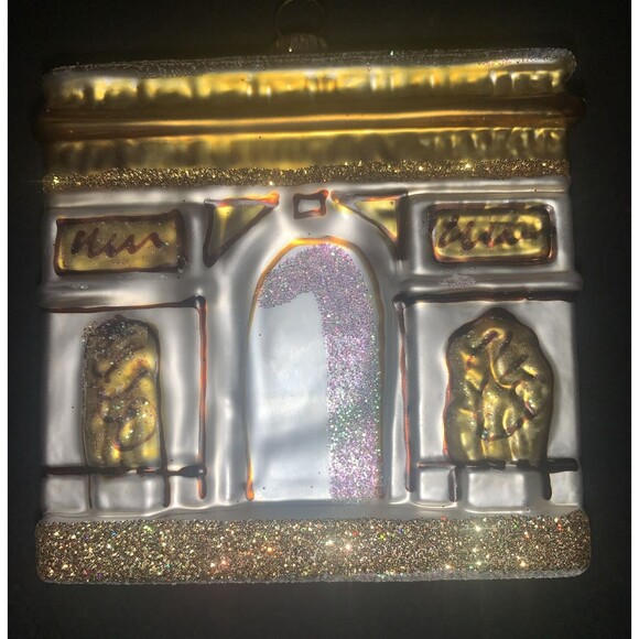 Arc de Triomphe Made Poland Blown Glass Christmas Ornament 2.25" Glittery Gold - Picture 1 of 10